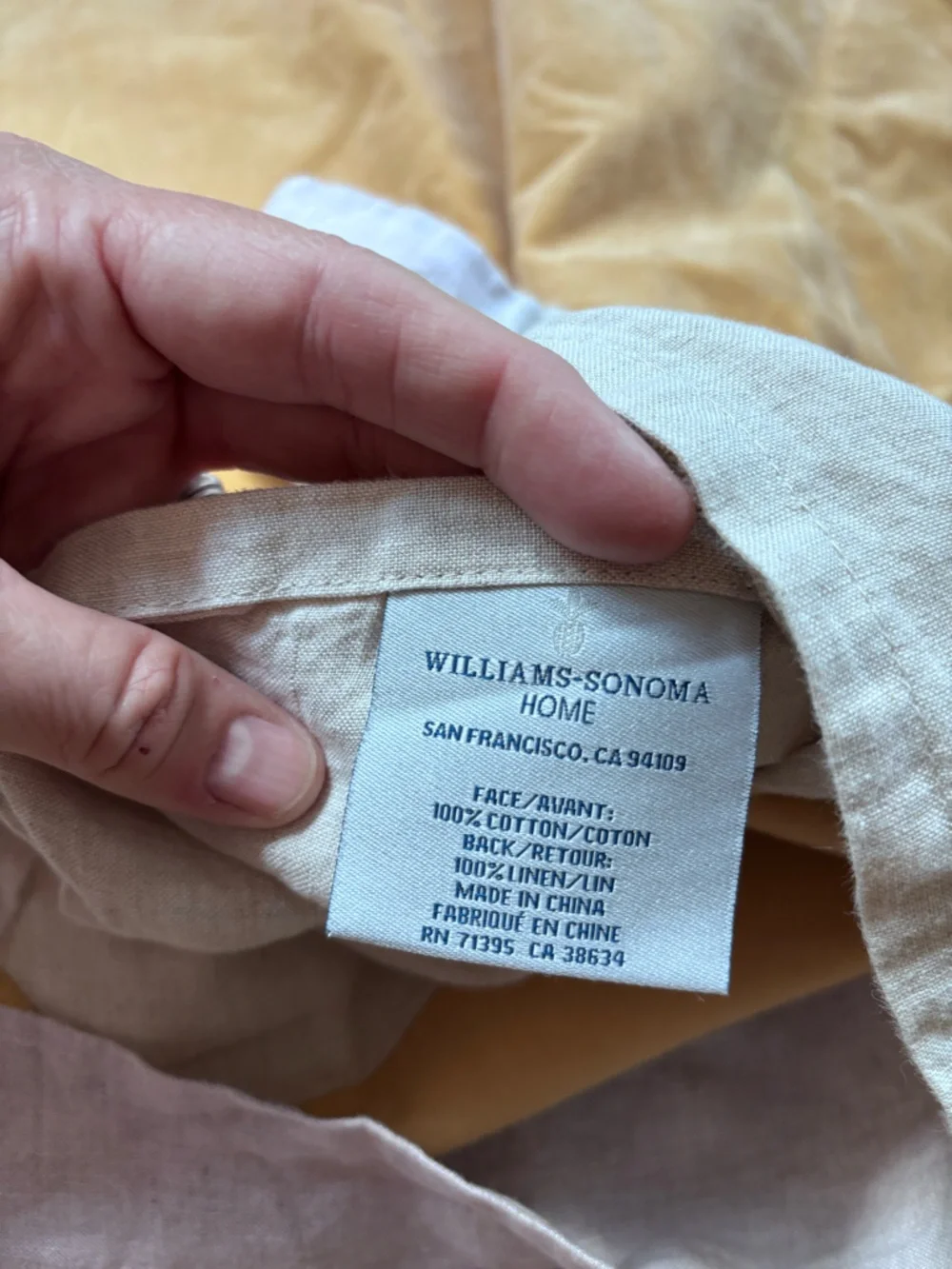 Williams-Sonoma Home Classic Velvet Standard Sham Gold Ochre Cotton Linen Accent